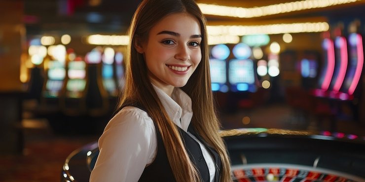 66d apk VIP Club dealer station with professional equipment, card shoe, and multi-camera broadcast setup